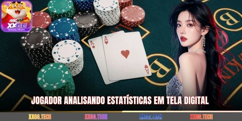 Jogador analisando estatísticas em tela digital